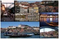 Oporto traditional old houses and river collage Royalty Free Stock Photo