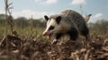 Opossum In Field: Photobashing Art With Tooth Wu And Dariusz Klimczak Royalty Free Stock Photo