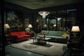 Oppenheimer photography shot of living room in 1945. Royalty Free Stock Photo