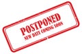 Postponed new date coming soon stamp on white