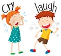 Opposite adjectives cry and laugh Royalty Free Stock Photo