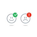 Opposite emotions, smile emoji, sad icon, customer services, feedback survey