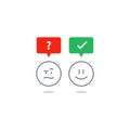 Opposite emotions, smile emoji, sad icon, customer services, feedback survey