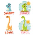 Opposite wordcard short and tall, long vector kids illustration Royalty Free Stock Photo