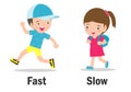 Opposite words fast and slow vector illustration, Opposite English Words fast and slow on white background