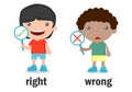 Opposite words right and wrong vector illustration, Opposite English Words right and wrong on white background Royalty Free Stock Photo