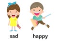 Opposite words sad and happy vector illustration, Opposite English Words sad and happy vector illustration on white background.