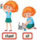 Opposite words for stand and sit