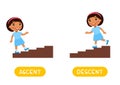 Opposites concept Ascent and Descent. Word card for English language learning.