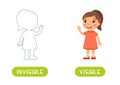 Opposites concept, VISIBLE and INVISIBLE. Word card for language learning
