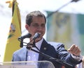 Opposition leader Juan Guaido Venezuela interim president and wife Fabiana Rosales singing the national anthem