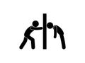 Opposition of people, overcoming obstacles, man pushing the wall, pessimist and optimist, stick figure human silhouette