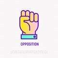 Opposition thin line icon: fist, symbol of power