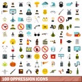 100 oppression icons set, flat style