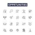 Opprtunities line vector icons and signs. Chances, Prospects, Options, Gains, Avails, Wealth, Profits, Prospects outline Royalty Free Stock Photo