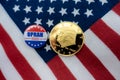 Oprah 2020 presidential badge and Donald Trump coin