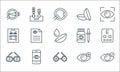 Opthalmology line icons. linear set. quality vector line set such as eye, testing glasses, hyperopia, smartphone, eyedropper,