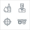 opthalmology line icons. linear set. quality vector line set such as testing glasses, target, ophthalmologist