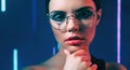 optic fashion 90s face neon teen girl in glasses Royalty Free Stock Photo