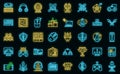 Optic fiber icons set outline vector. Cable wire vector neon Royalty Free Stock Photo