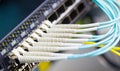 Optic fiber and SFP connected to switch Royalty Free Stock Photo