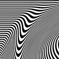 Optical art abstract background wave design black and white.Abstract pattern of wavy stripes or rippled 3D relief. Royalty Free Stock Photo