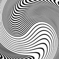 Optical art abstract background wave design black and white.Abstract pattern of wavy stripes or rippled 3D relief. Royalty Free Stock Photo