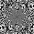 Optical art circular pattern of zigzag black lines in the form of radiation. Round psychedelic background design Royalty Free Stock Photo