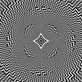 Optical art circular pattern of zigzag black lines. Round trippy background design