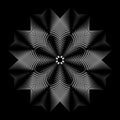 Optical art gradient mandala on black. Octagonal monochrome striped pattern. Abstract eight petals flower