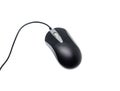 Optical computer mouse in black color with cord on isolated white background,top view Royalty Free Stock Photo