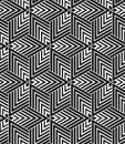 Seamless geometric black and white pattern with striped triangles. Vector image. Royalty Free Stock Photo