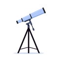 Optical device to explore, discover galaxy, cosmos, space. Telescope on tripod. Modern portable three legged telescope, astronomer