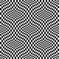Optical distorted black and white checkered seamless pattern. Psychedelic repeatable texture Royalty Free Stock Photo