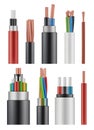 Optical fiber cord. Electricity wireless energy power cable close up vector realistic picture