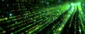 optical fiber data transmission, cyberspace with binary code, isolated in black, green light Royalty Free Stock Photo