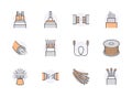 Optical fiber flat line icons. Network connection, computer wire, cable bobbin, data transfer. Thin signs for
