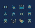 Optical fiber flat line vector icons. Network connection, computer wire, cable bobbin, data transfer. Thin signs for