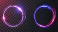 An optical halo flare set with neon light modern effect isolated on transparent background. A circle lens ring with Royalty Free Stock Photo