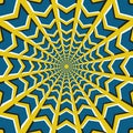 Optical illusion background. Blue arrows fly circularly to the center on yellow background