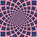 Optical illusion background. Blue squares are moving from the center on pink background. Royalty Free Stock Photo
