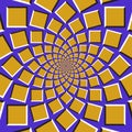 Optical illusion background. Golden squares are moving circularly toward the center on blue background Royalty Free Stock Photo