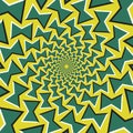 Optical illusion background. Green bows revolves circularly from the center on yellow background