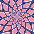 Optical illusion background. Pink quadrangles are moving around the center on blue background.