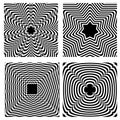 Optical illusion black and white Psychedelic shapes collection set of 4 designs. Royalty Free Stock Photo