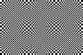 Optical illusion checkered abstract seamless background, black and white pattern, chess board tiles with psychedelic