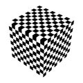 Optical illusion cube. Chess board. Abstract 3d black and white illusions. Horizontal lines stripes pattern or background with Royalty Free Stock Photo