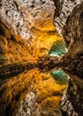 Optical illusion in Cueva de los Verdes, an amazing lava tube and tourist attraction on Lanzarote island Royalty Free Stock Photo