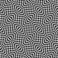 Optical illusion distorted black and white checkered seamless pattern. Psychedelic wavy monochrome repeatable texture. Scroll up