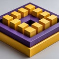 Optical illusion geometric puzzle with yellow cubes and purple frame Royalty Free Stock Photo